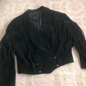 Vintage Black Suede Fringe Jacket, Large